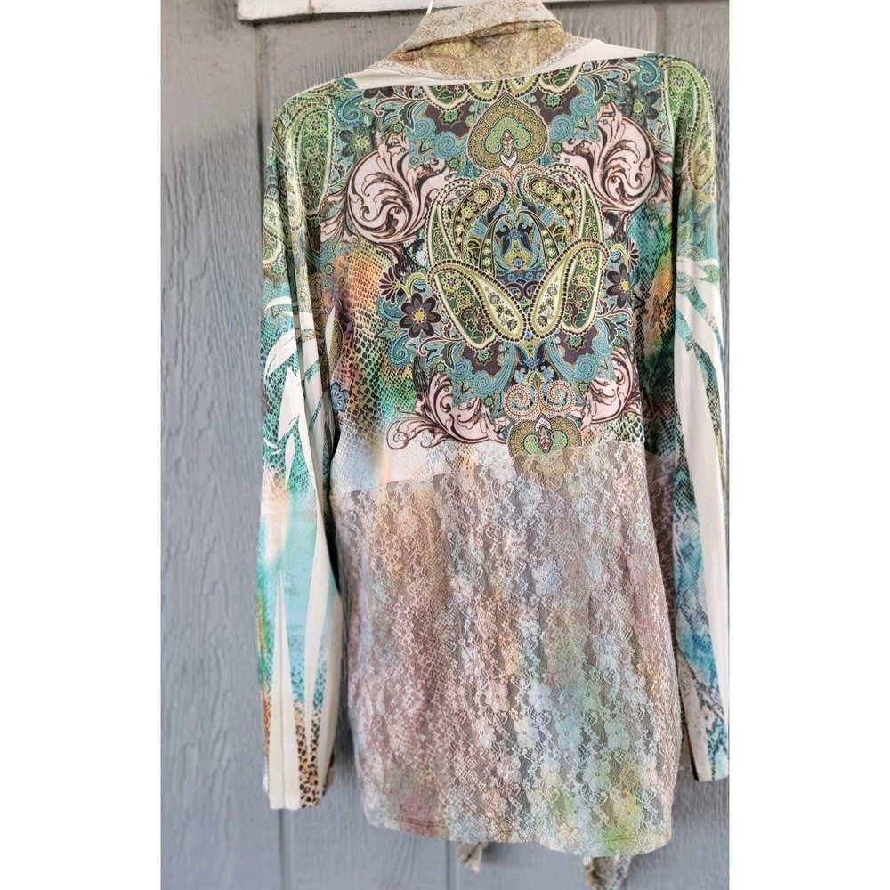 Whimsy Fairy COVER CHARGE Open Waterfall Front Pastel‎ Ombre Lace Cardigan SZ 1X - Picture 3 of 13